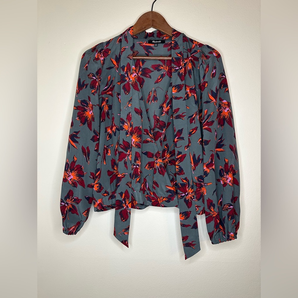 Madewell Floral Silk Wrap Blouse